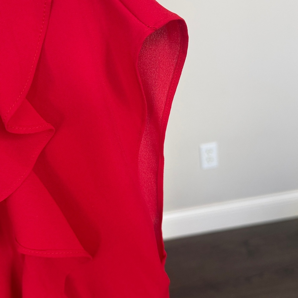 Express Women's Bright Red Ruffle Tie V-Neck Blouse Medium - Picture 2 of 6